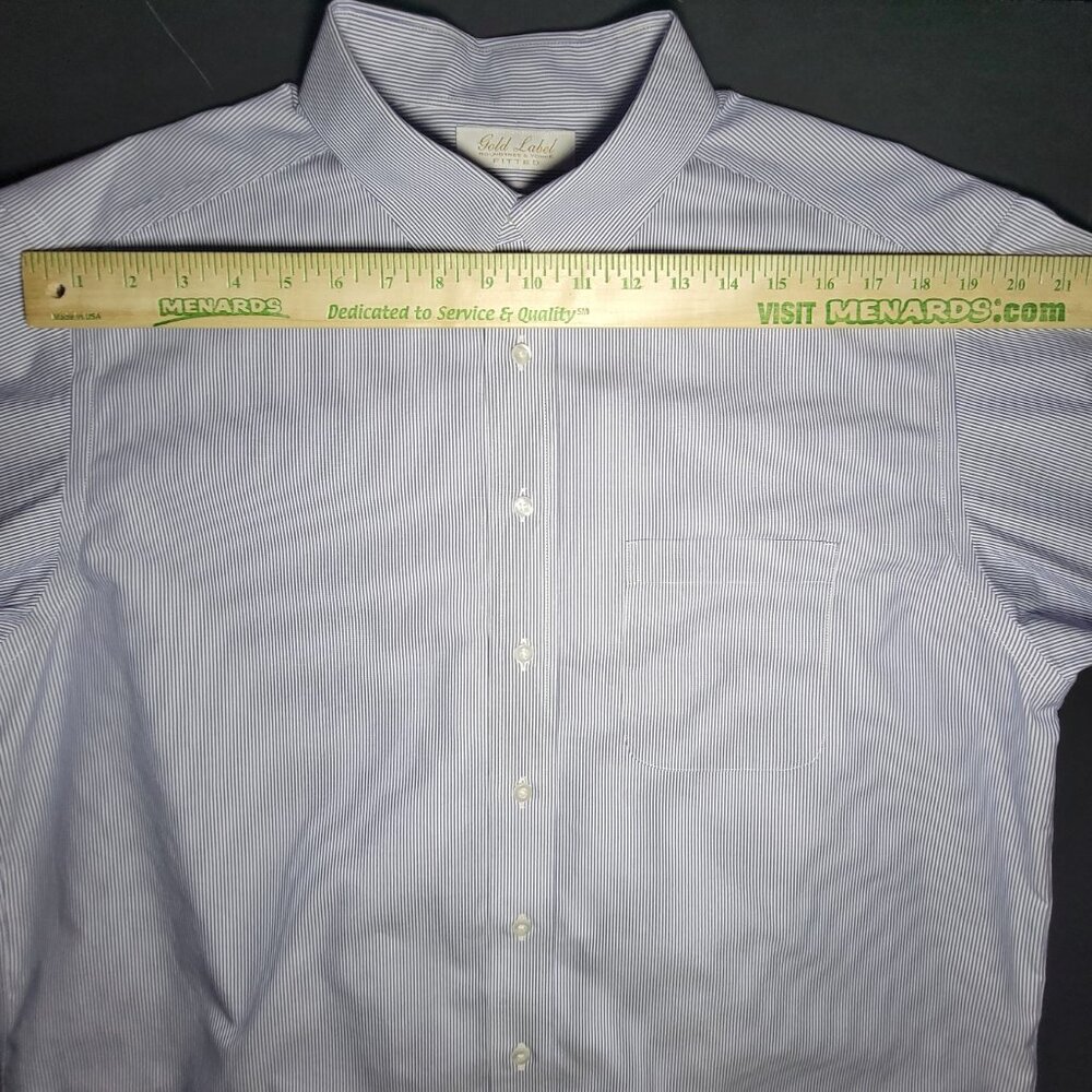 Roundtree & Yorke Mens Blue and White Striped Button Up Shirt Size 17 / 34 - Picture 8 of 11